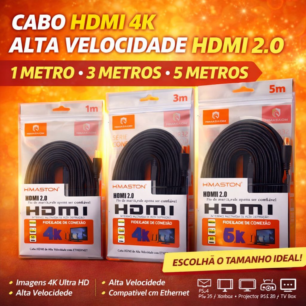 Cabo HDMI 4K Ultra HD Alta Velocidade HDMI 2.0 1m 3m 5m para TV Monitor Notebook PS4 PS5 Xbox