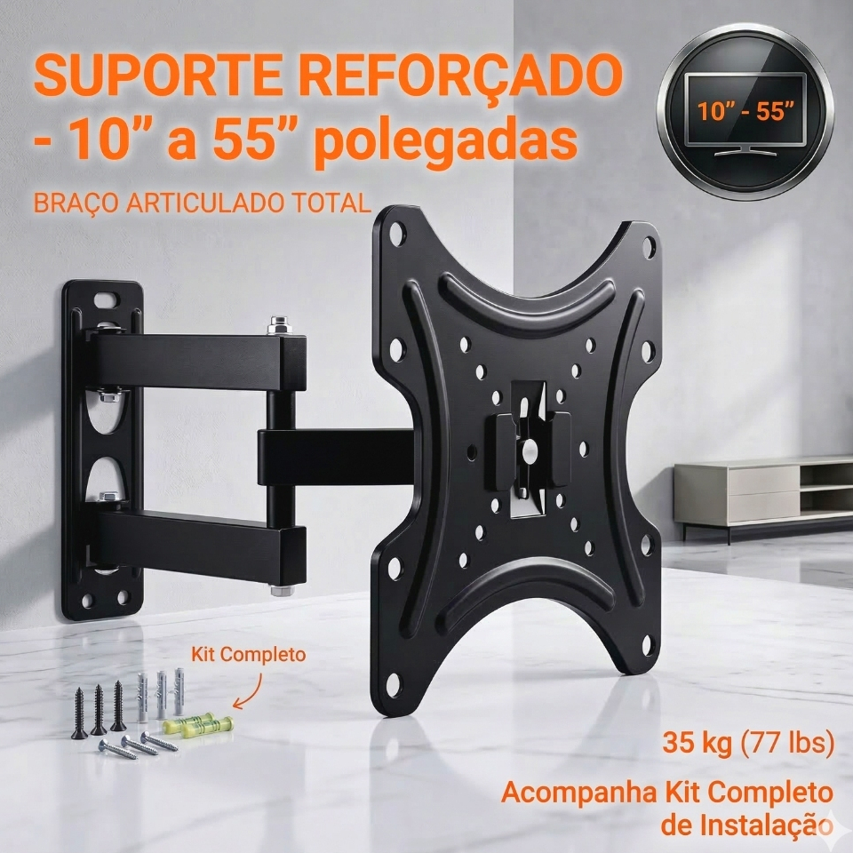 Suporte para TV´s Articulado de 10'’-55'’ Polegadas 35kg Retrátil ±15° VESA 75x75–200x200 em Oferta na Shopee