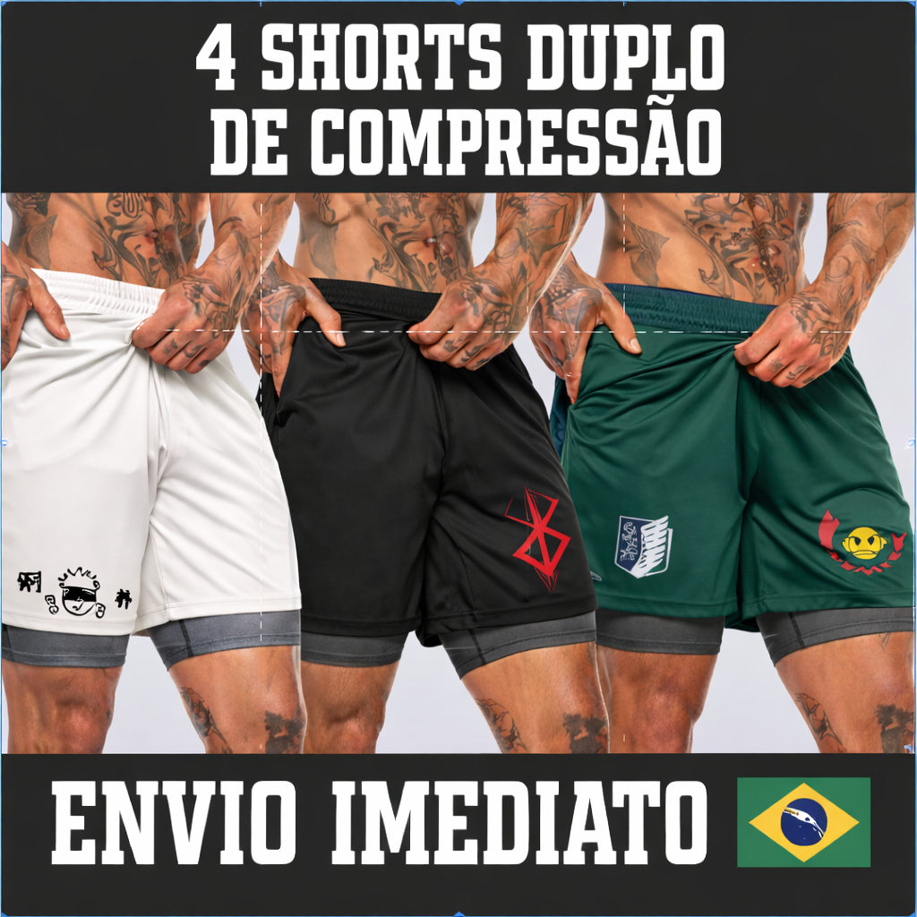 Kit 4 Shorts de Compressão (4unidades) Duplo - DryFIT - Anime-Streetwear