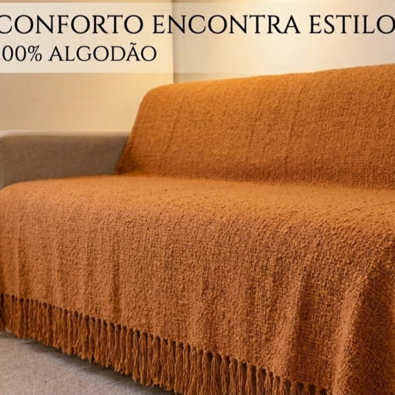 Manta  Sofá Cama King Conforto Decorativa e Protetora Tamanho 210x120 Tecido  Algodão Lavagem Fácil