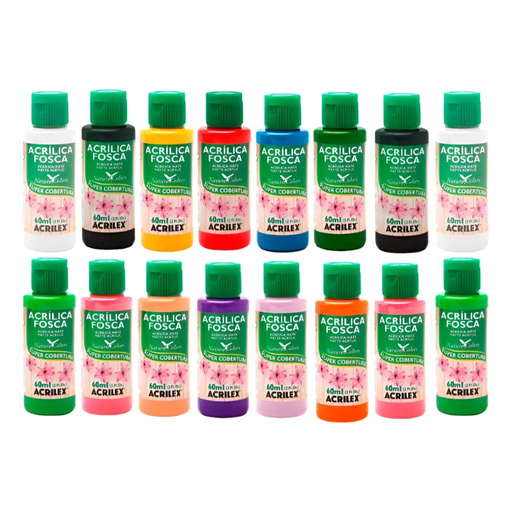 Tinta Acrilica Fosca Kit 16 Cores Nature Colors Acrilex 60ml
