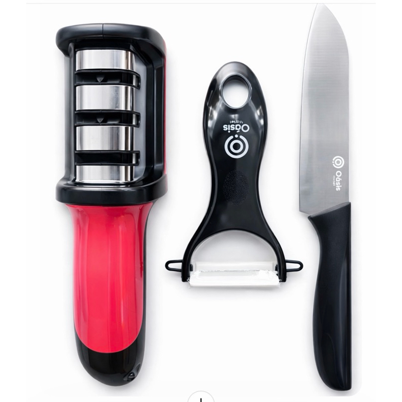 Kit de Cozinha 3 Peças - Faca + Afiador + Descascador Profissional