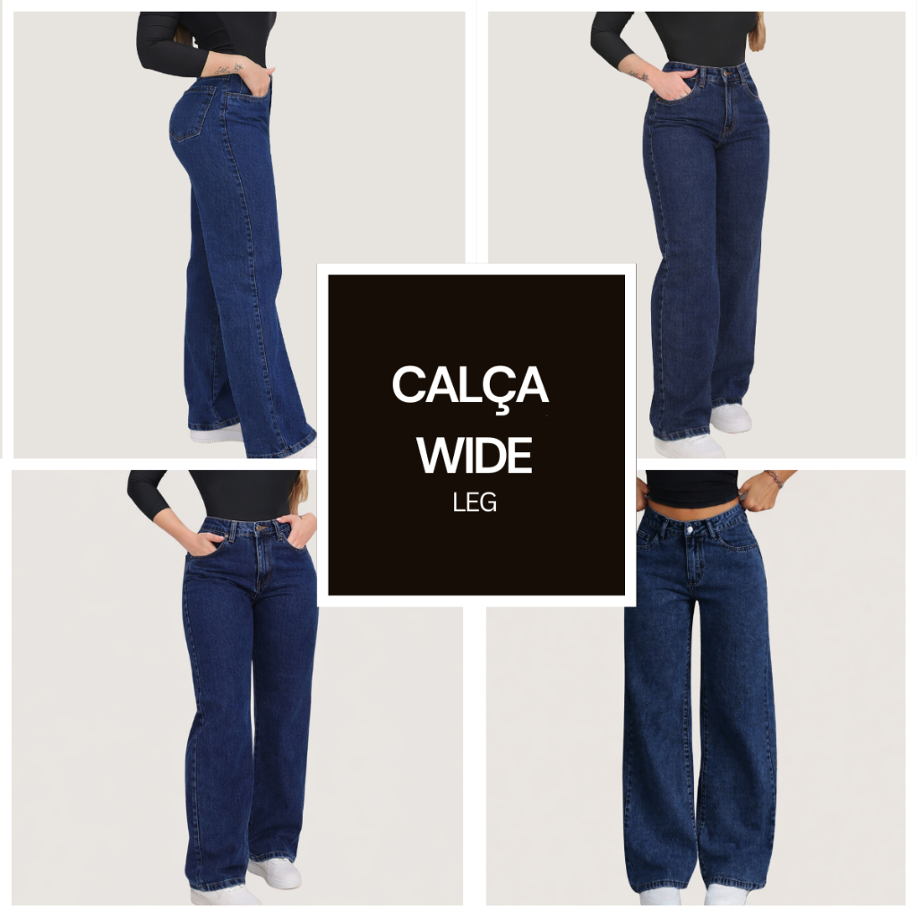 Calça Jeans Feminina Pantalona Wide Leg Elegante E Moderna — imagem 2 de 2