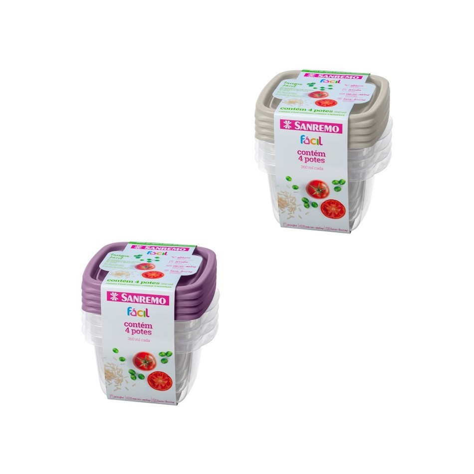 Kit 4 Potes Sanremo 360ml Plástico com Tampa para Alimentos BPA Free em Oferta na Shopee