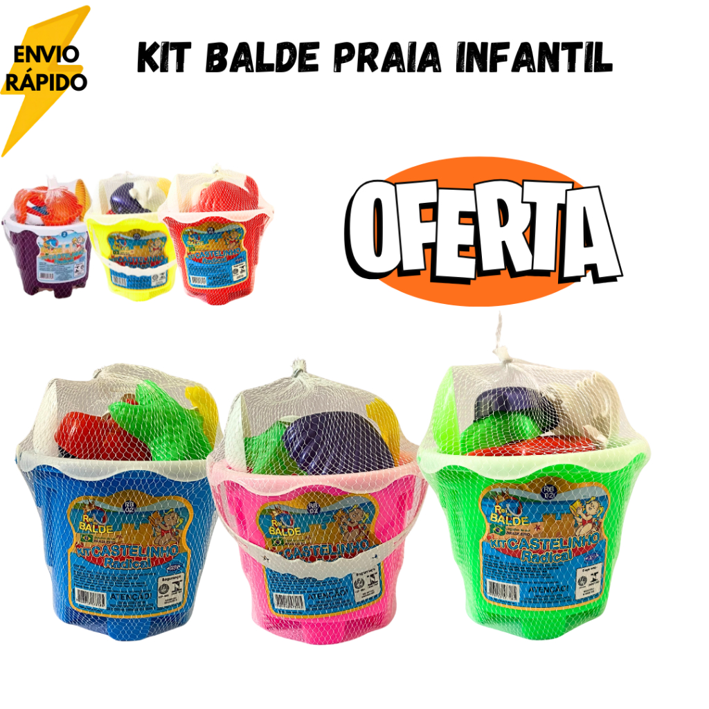Kit Baldinho Balde  Praia Infantil com Pá e Formas Cores Diversas– Brinquedo para Crianças Praia e Piscina em Oferta na Shopee