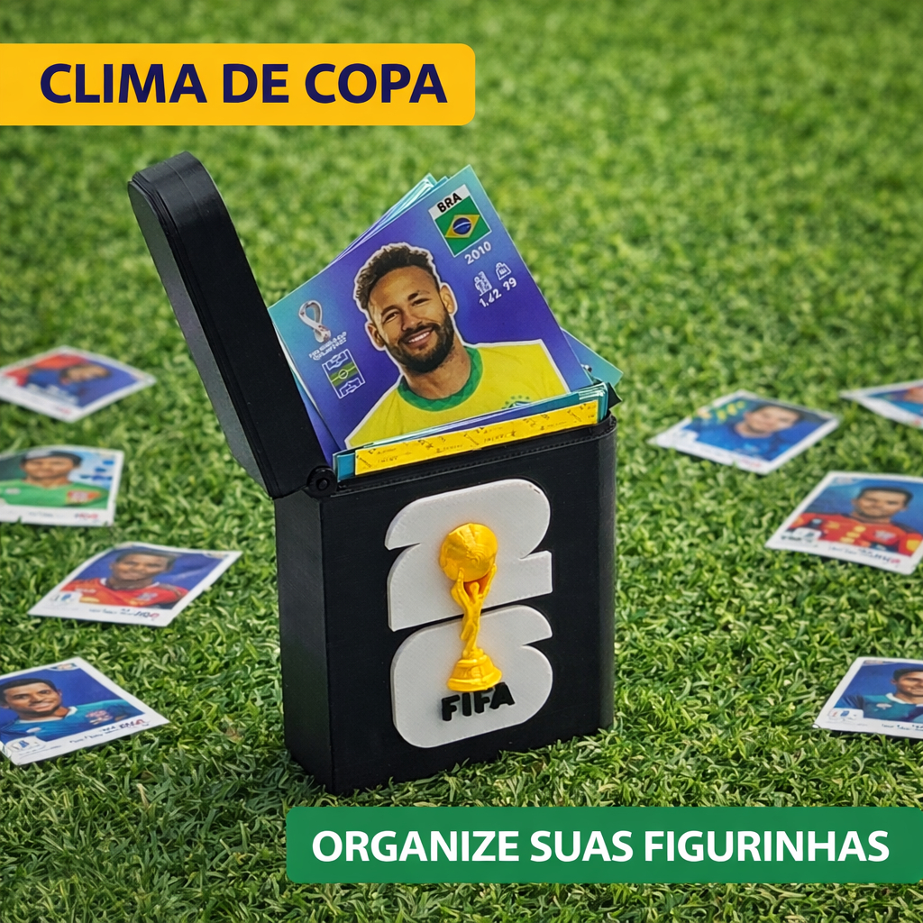 Porta 100 Figurinhas de Bolso para Album da Copa Caixa Organizadora de Figurinhas Colecionador