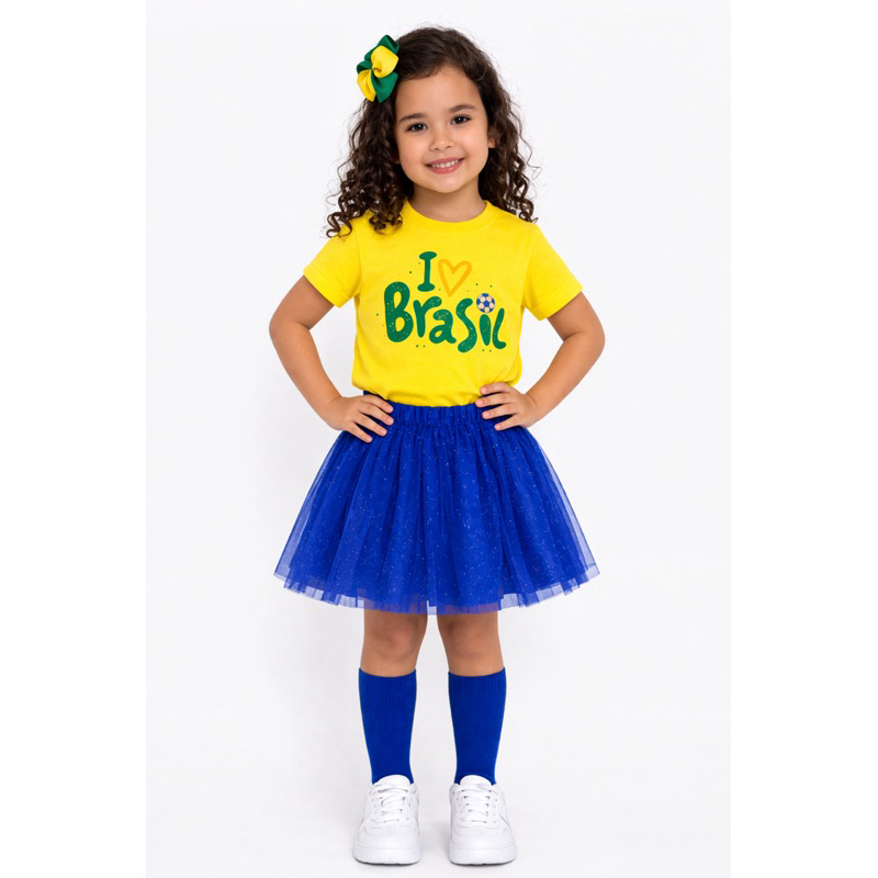 Conjunto infantil Brasil roupa  menina blusa + shorts saia tule tutu