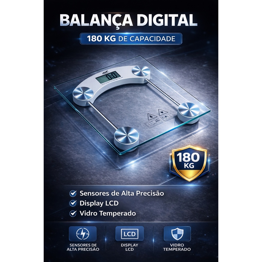 Balança Corporal Digital De Vidro Temperado Até 180 Kg Quadrada