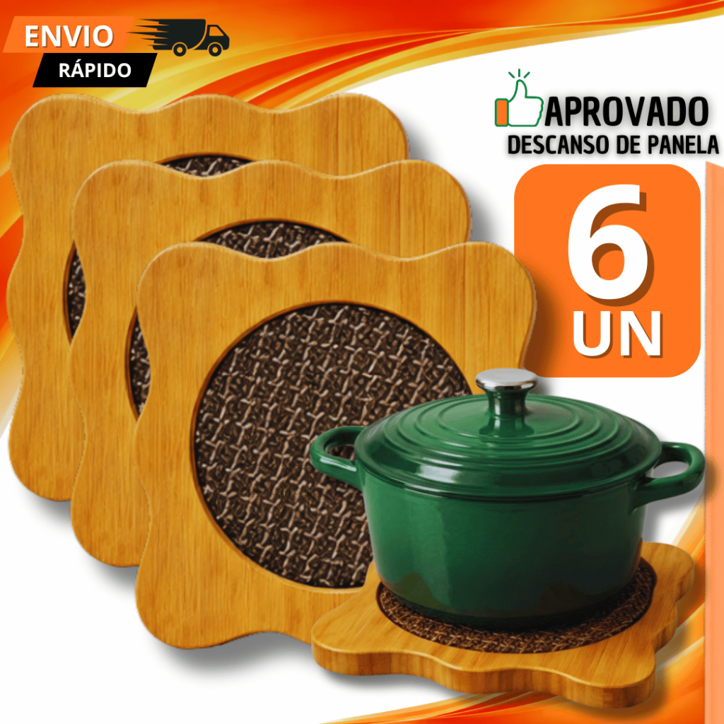 Combo 06 Descanso de Panela  MDF Apoio Panela Quente Protetor Mesa Madeira Cozinha 14.5CM
