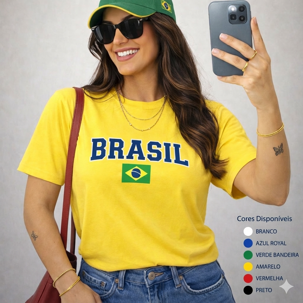 Camiseta Estampada BRASIL Feminina Masculina Blusa 100% algodão Seleção Brasileira Copa Mundo
