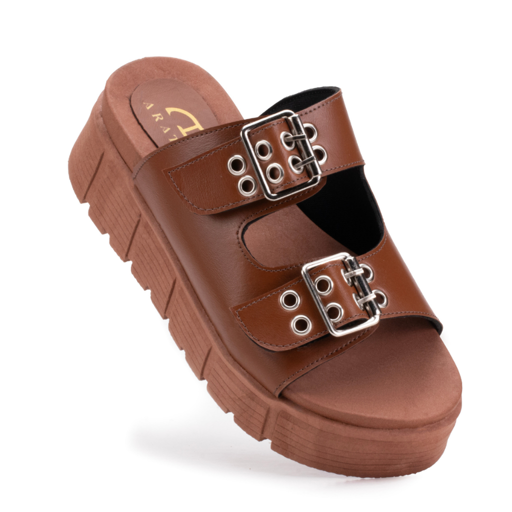 Sandália Feminina Papete Birken Tamanco Tratorado com Fivelas Ajustáveis Rasteira Flat Macia Confortável Casual Versatil