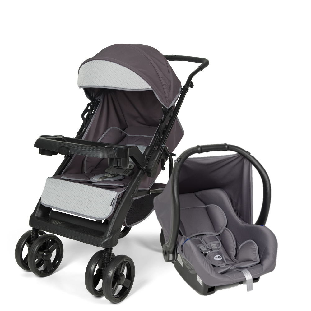 Carrinho Berço de Bebê 0 a 15kg Joy II Cinza e Bebê Conforto Ello Tutti Baby
