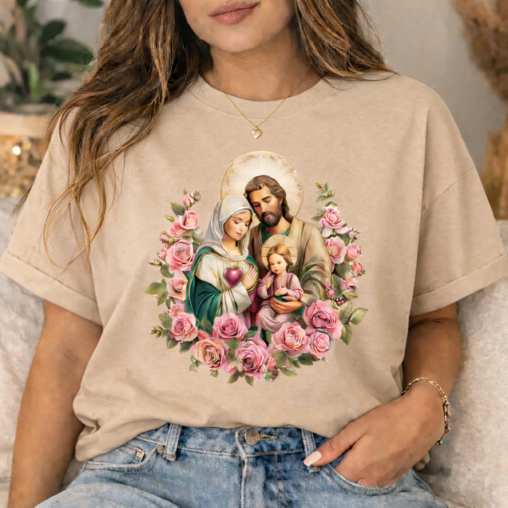 Camisa Camiseta Feminina Blusinha Cristâ Religioso Sagrada Familía de Jesus Oferta Lançamento