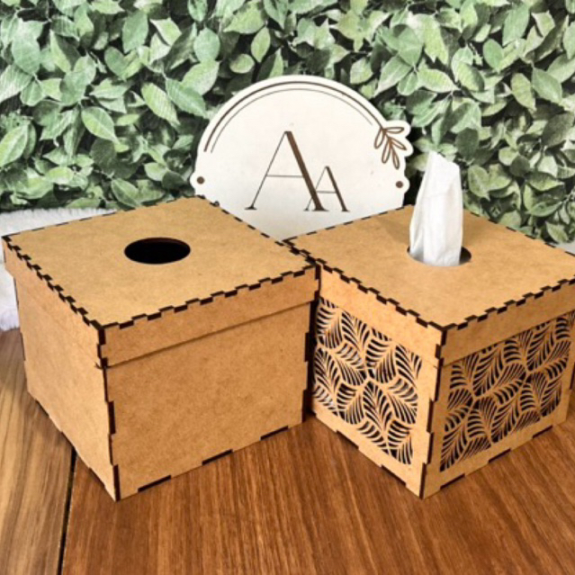 Caixa Porta Lenço em MDF Cru Decorativa Corte a Laser 14x13x12 Porta Papel Lenço Elegante