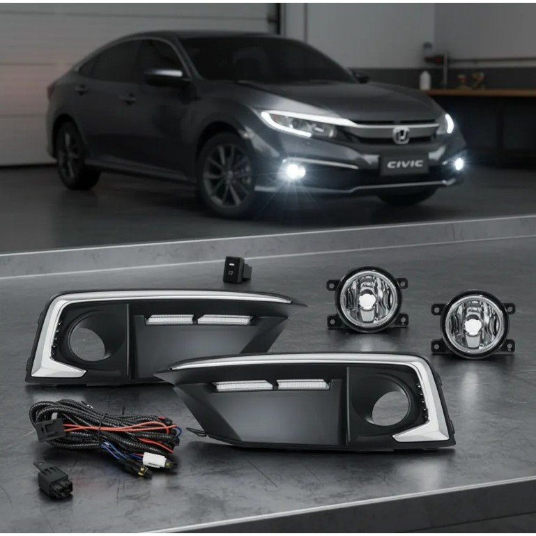 Kit Farol Milha New Civic A Partir 2020 Botão Mod. Original Neblina Serra Serração Farol Farolete Baixo Alto Noite