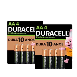 Kit Duracell Com 8 Pilhas Recarregáveis AA Pequena