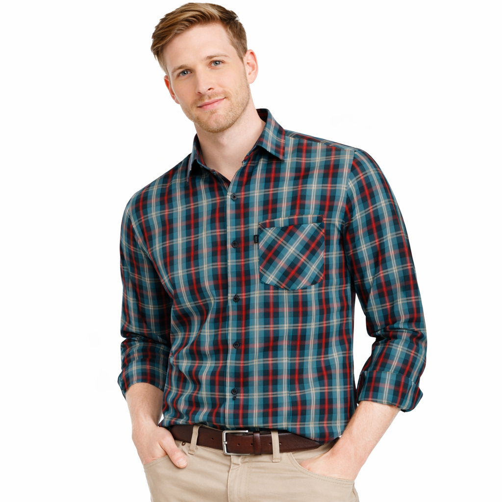 Camisa Masculina LBL Manga Longa Xadrez Com Bolso Luxuosa