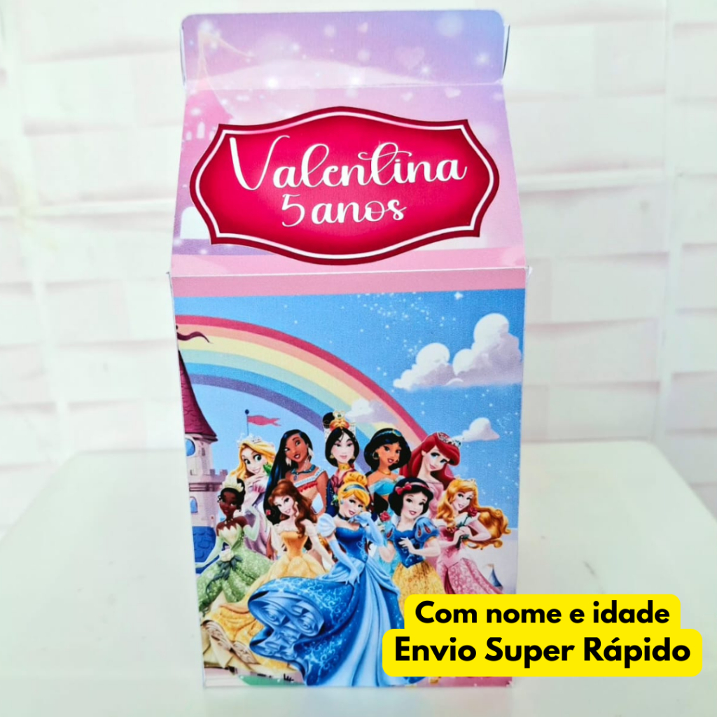 Kit Caixinha Milk Personalizada para Festa Princesas Disney Lembrancinha Festa Infantil