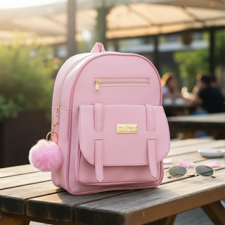 Mochila Feminina Estilosa Pequena De Costas Mochilinha Chaveiro Pompom em Oferta na Shopee