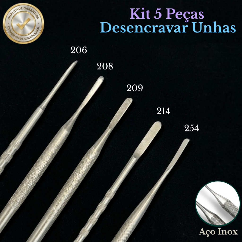 Kit 5 pcs Espátula Bisturi Goiva 206 208 209 214 254 Nuclear Formão pedicure podóloga desencravar remover unha encravada