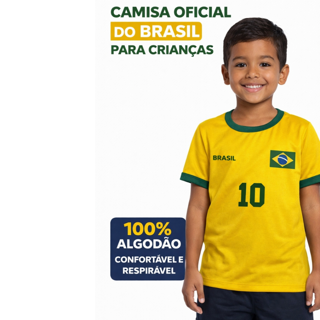 Camiseta Infantil Do Brasil De Menino Tecido Algodão