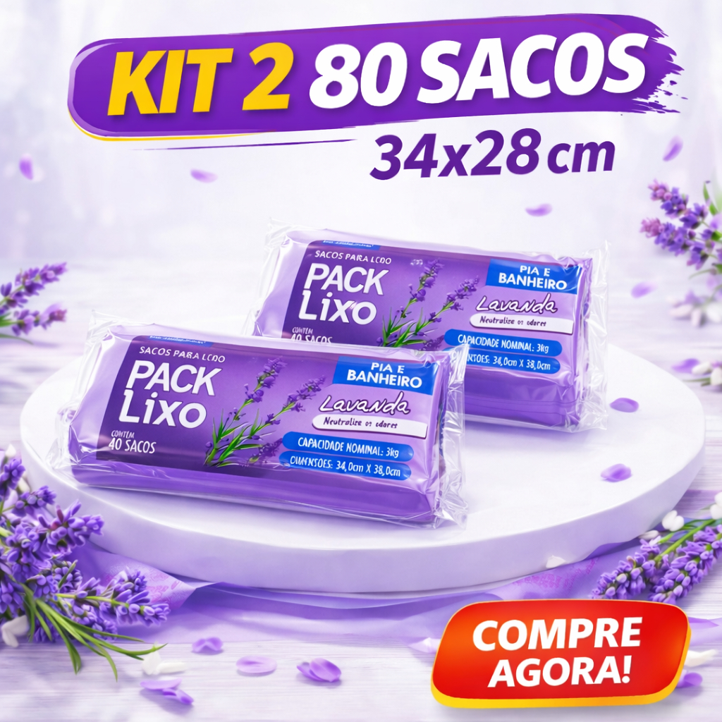 Kit 2 Sacos de Lixo Perfumados Lavanda 80 Sacos Para Pia e Banheiro  34x38cm Neutraliza Odores em Oferta na Shopee