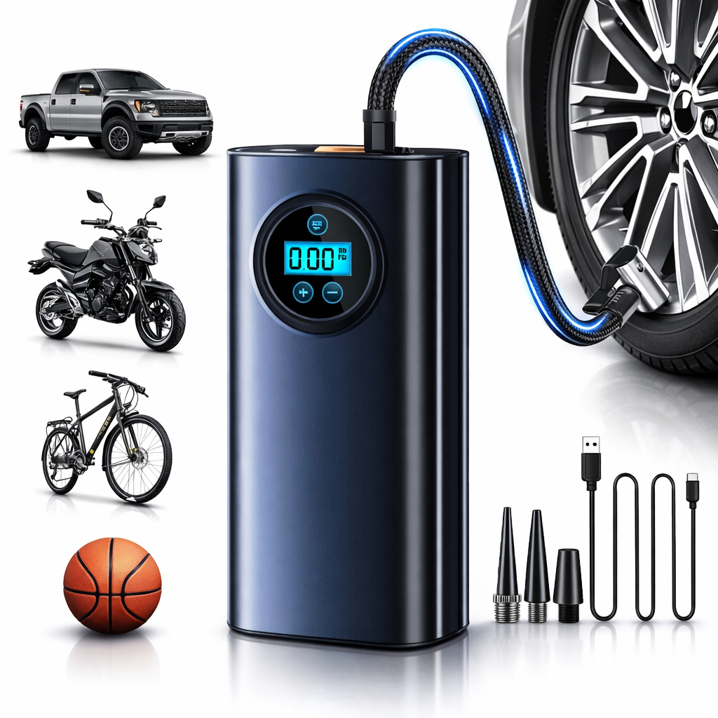 Bomba de Encher Pneu Portátil Digital Calibrador Compressor Carro Moto Bike Bola Piscina Inflável - Oferta Bomba de Encher Pneu Portátil Digital Calibrador Compressor Carro Moto Bike Bola Piscina Inflável - Oferta