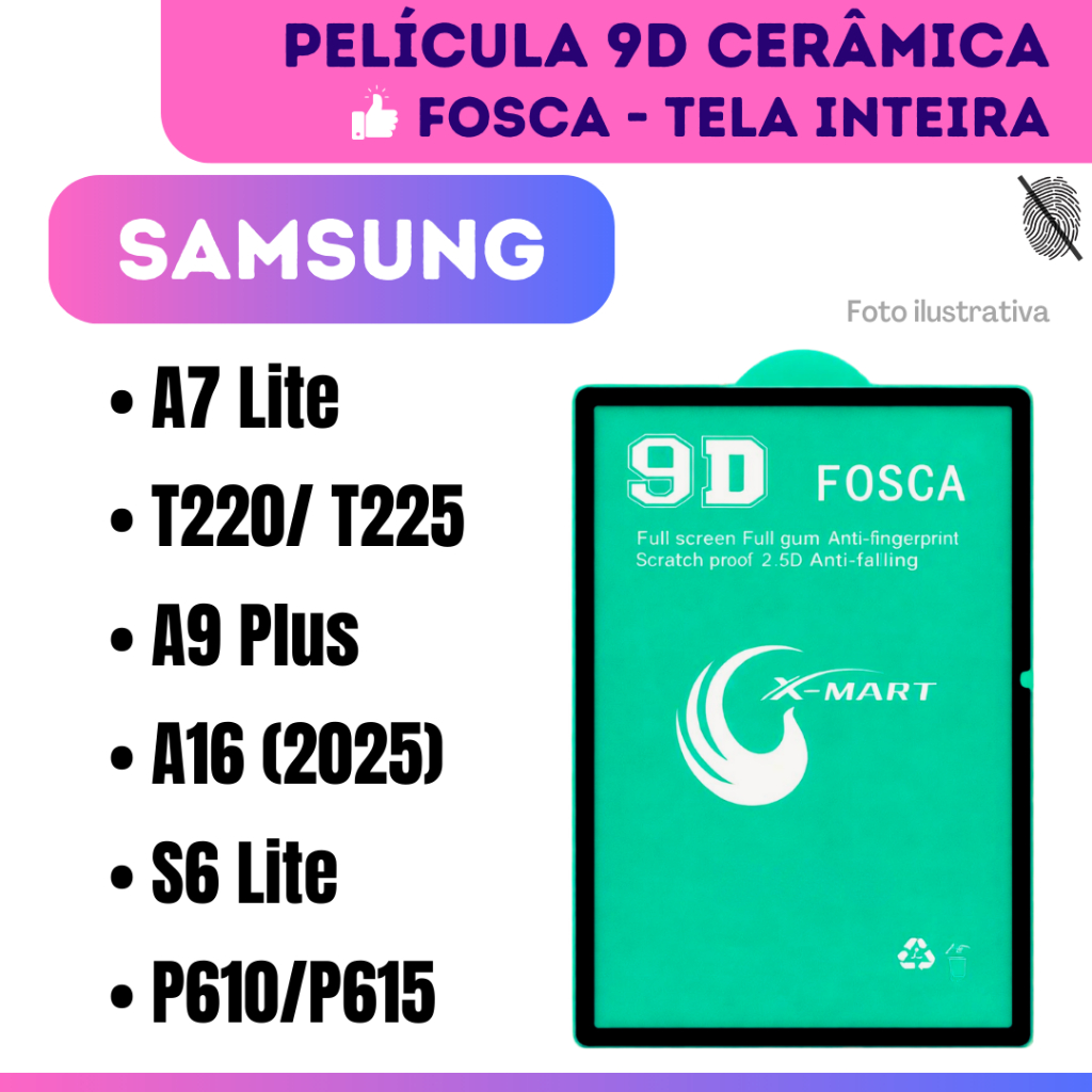 Película Cerâmica Fosca Hidrogel Para Tablet Samsung A7 Lite / T220 / T225 / A16 (2025) / A9 Plus / S6 Lite / P615 / P61