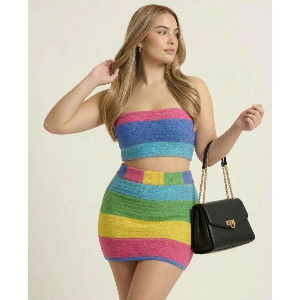 Conjunto 2 Peças Feminino Cropped e Saia Mais vendido virginia Elegante Modinha