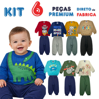 Kit  6 Peças Bebê Menino Inverno Moletom Felpado 3 Conjuntos Roupa Bebê P M G 1 a 9 Meses em Oferta na Shopee