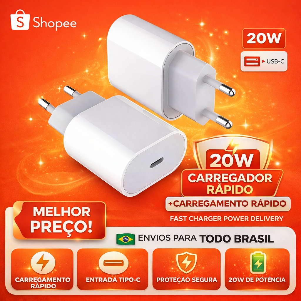 Base Carregador Fonte USB-C TURBO 20W Iphone Android