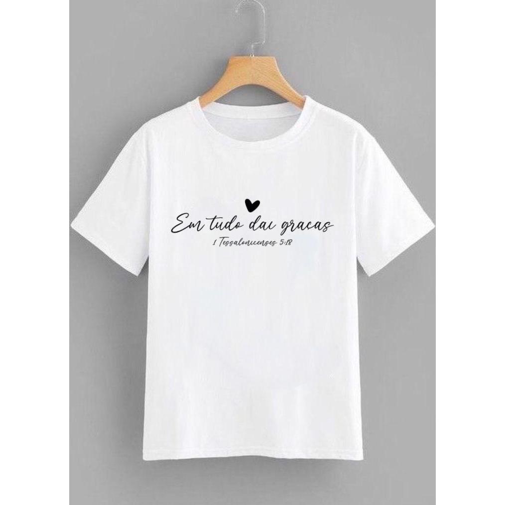 Camiseta Masculina Feminina Frase Religiosa Fé Cristã Algodão Branca Estampada Moda Gospel Evangélica Confortável P ao G