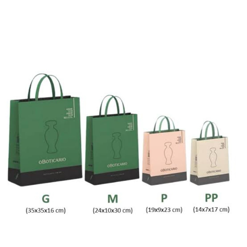 Sacolas oboticario Tamanhos P M G PP