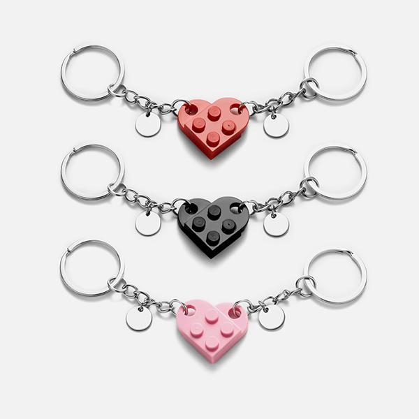 Chaveiro Casal Personalizado Coração Bloco Encaixe Criativo Fofo Amizade Namoro Presente Bella Bijou Colorido