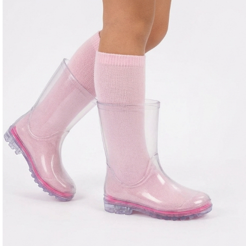 Galocha Infantil Transparente Glitter Menina | Bota de Chuva Antiderrapante PVC Cano Alto/Curto
