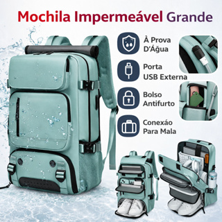 Mochila Impermeavel Viral Grande Multifuncional Viagem Bolsa Mala em Nylon com USB 30L em Oferta na Shopee