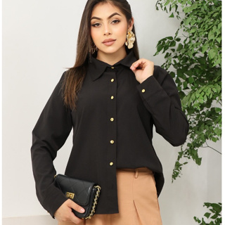 Camisa Social Feminina Elegante – Gola Colarinho, Botões e Tecido Crepinho Suave em Oferta na Shopee