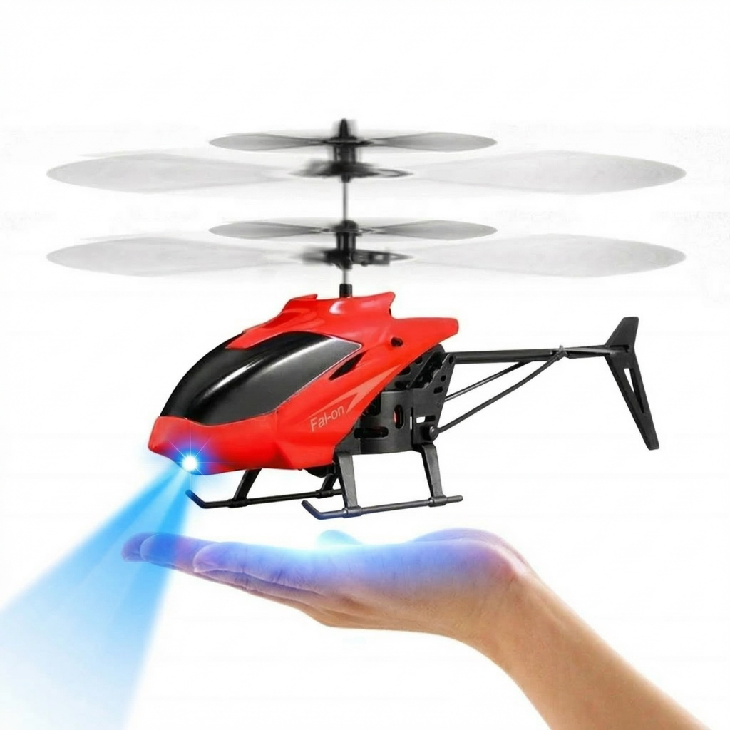 Mini Helicóptero Sensor Inteligente de Mão LED Voa Sozinho Brilha com Bateria Recarregável Divertido
