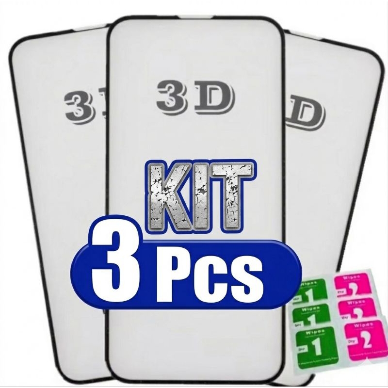 Kit 3 Peliculas Vidro 3D Blindada Samsung A15 A14 A54 A34 A05s M54 S23FE - Cobertura Total e Maxima Resistencia