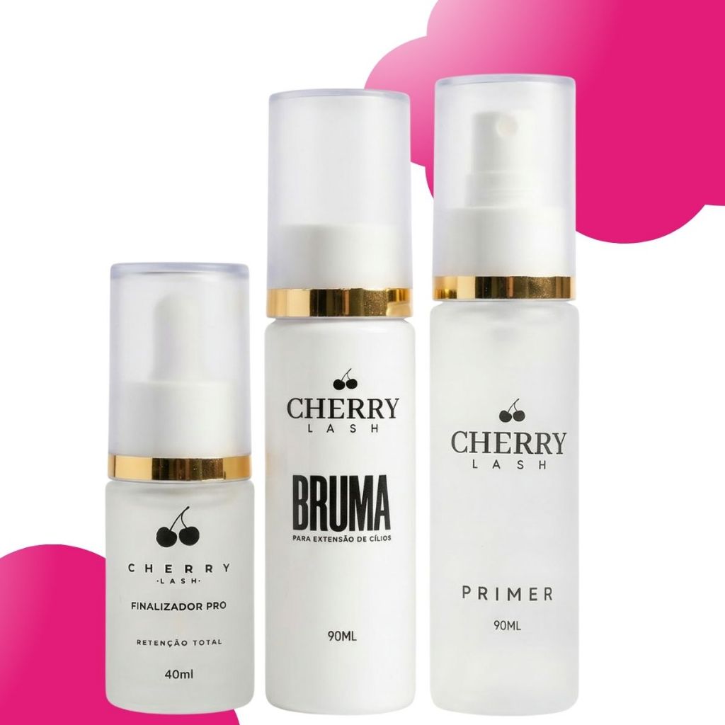 Kit Retenção Cílios Cherry Lash,  Primer,  Bruma e Finalizador