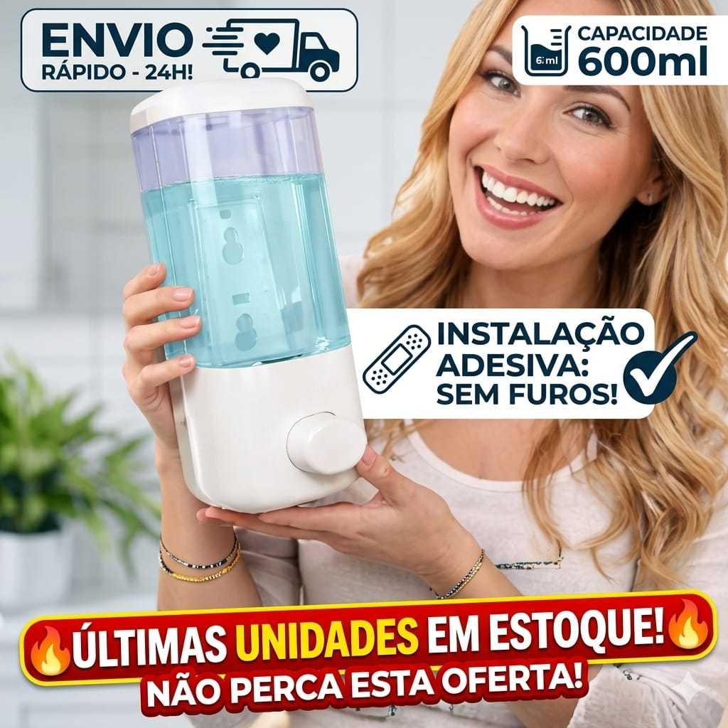 DISPENSER DE SABONETE LIQUIDO 600ML PARA BANHEIRO E COZINHA SEM FURAR A PAREDE l ENVIO NO MESMO DIA