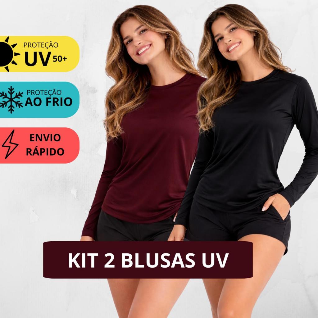 KIT 2 Camisa Proteção Solar Feminina UV50+ Camiseta Segunda Pele Térmica Promoção Premium Várias Cores
