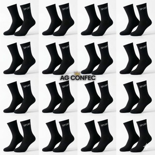 Kit 24 Pares Meias Masculinas UNISSEX Pretas/Brancas/Cinzas Cano Alto Longo 100% Algodão