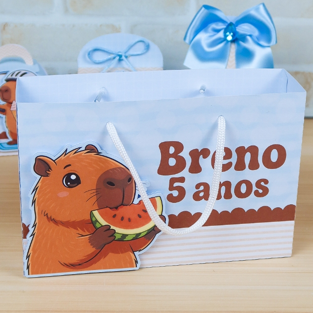 Sacolinha Personalizada Capivara Azul Lembrancinha Festa Infantil Sacolinha Surpresa