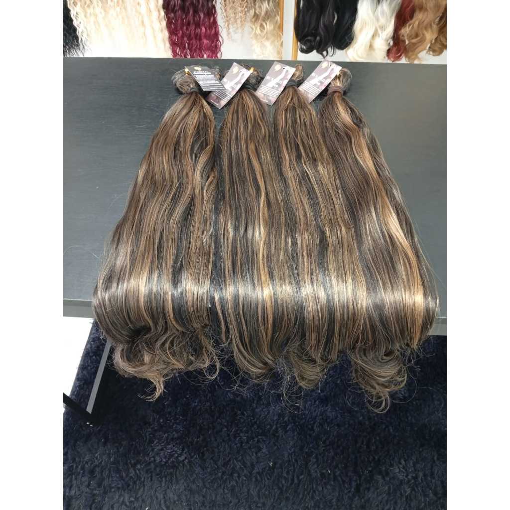 Cabelo Morena Iluminada Semi Humano 50cm Morena Iluminada Fibra Russa na Tela Europeu