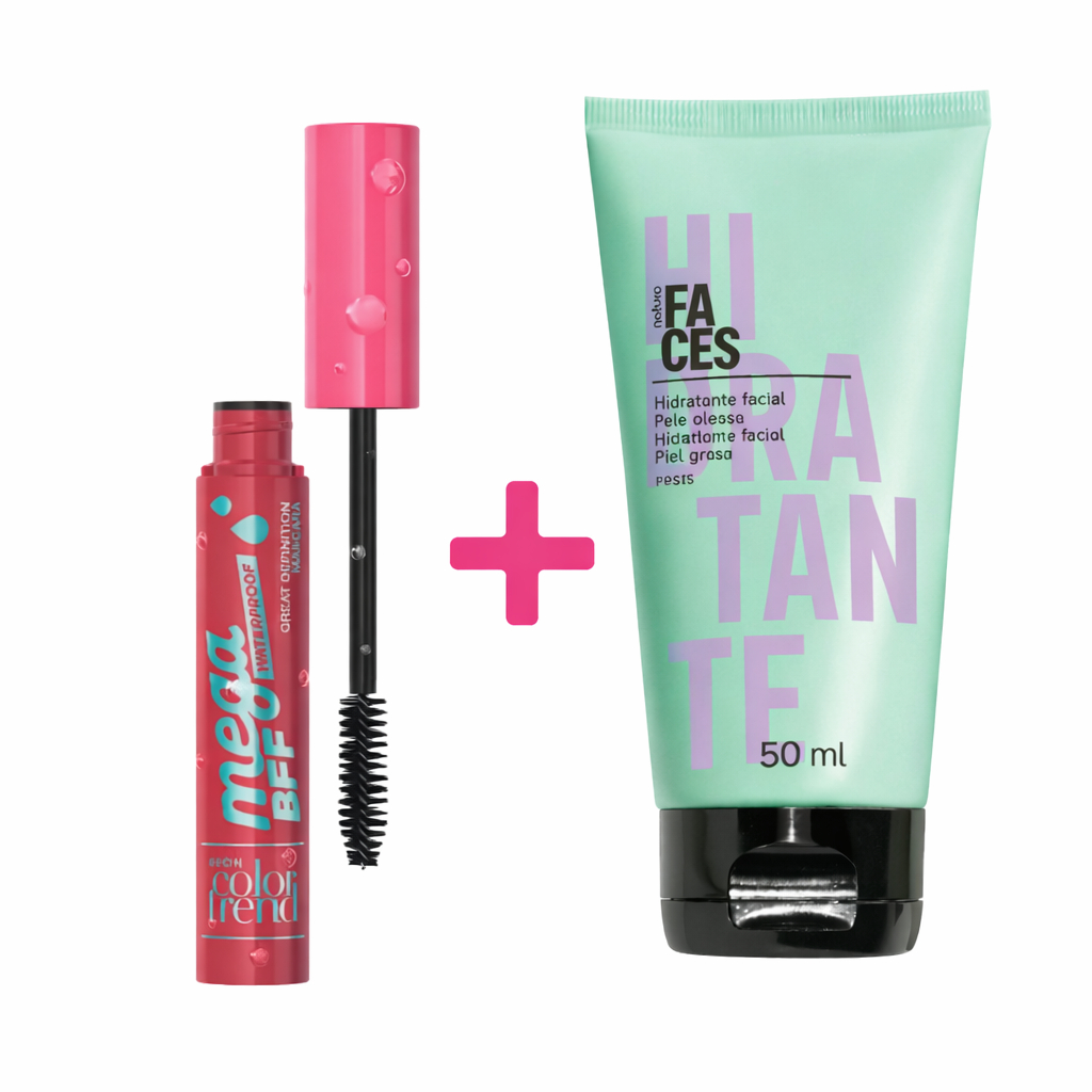 Kit Máscara de Cílios Mega BFF + Creme Hidratante Facial Avon Faces Pele Mista e Oleosa Prova D'Agua