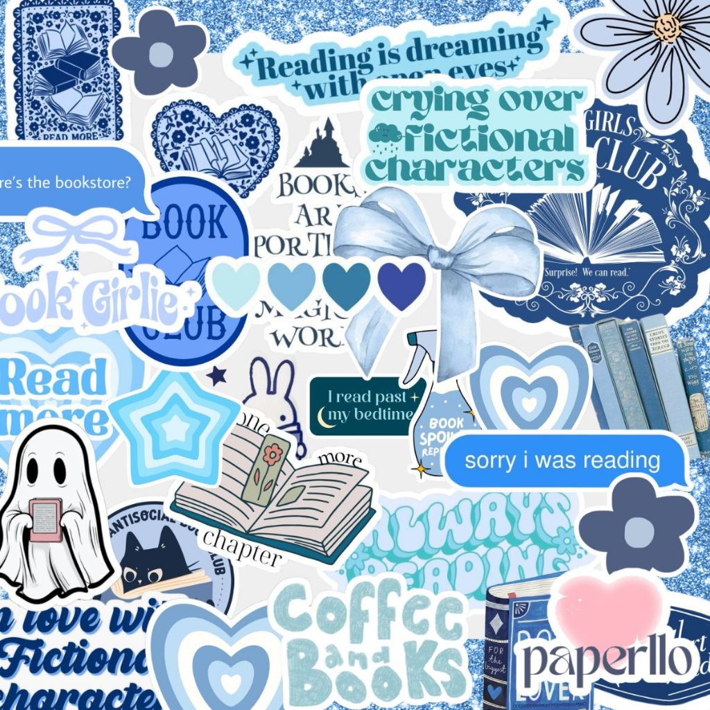 Kit 40 Adesivos Kindle Blue Para Decoração e Colagem