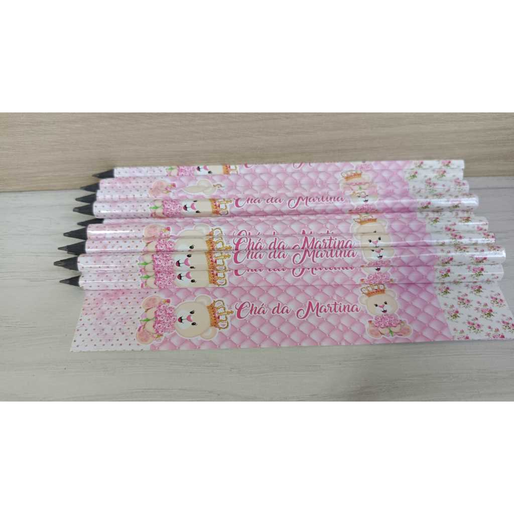 30 lembrancinha lápis personalizado para festa infantil ursinha princesa