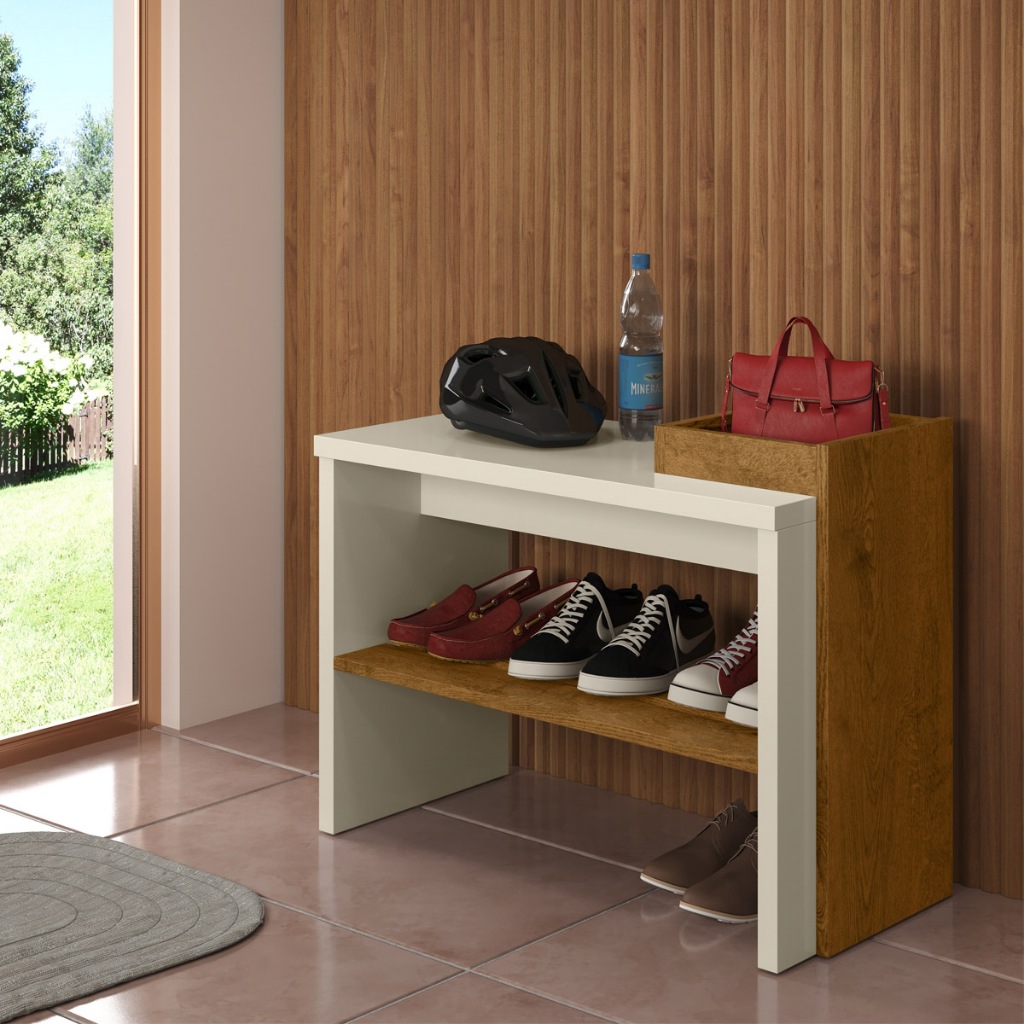 Sapateira Organizadora MDF Moderna Com Assento Rack para Sapatos Resistente Compacta- Sapateira