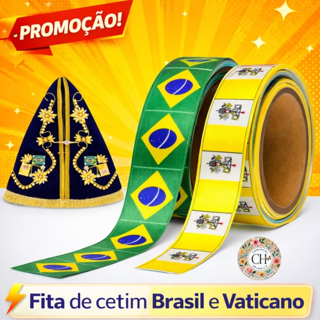 Fita Bandeira de Cetim Brasil ou Vaticano Decoração Artesanato Personalizados Religioso